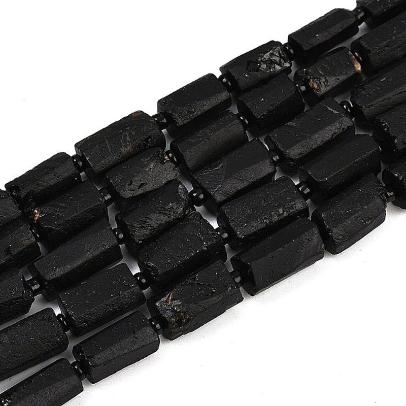 Brins de Perles de Tourmaline Noire Naturelle, Colonne Facettée, 40cm — Perles à bijoux