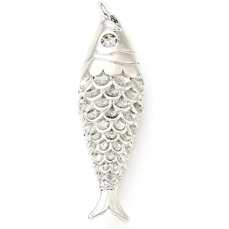 Rack Plating Brass Micro Pave Fish Pendant with Jump Ring — Charms & Pendants