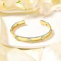 Clear Cubic Zirconia Open Cuff Bangle for Women, 18K Gold Plated — Bracelet Women
