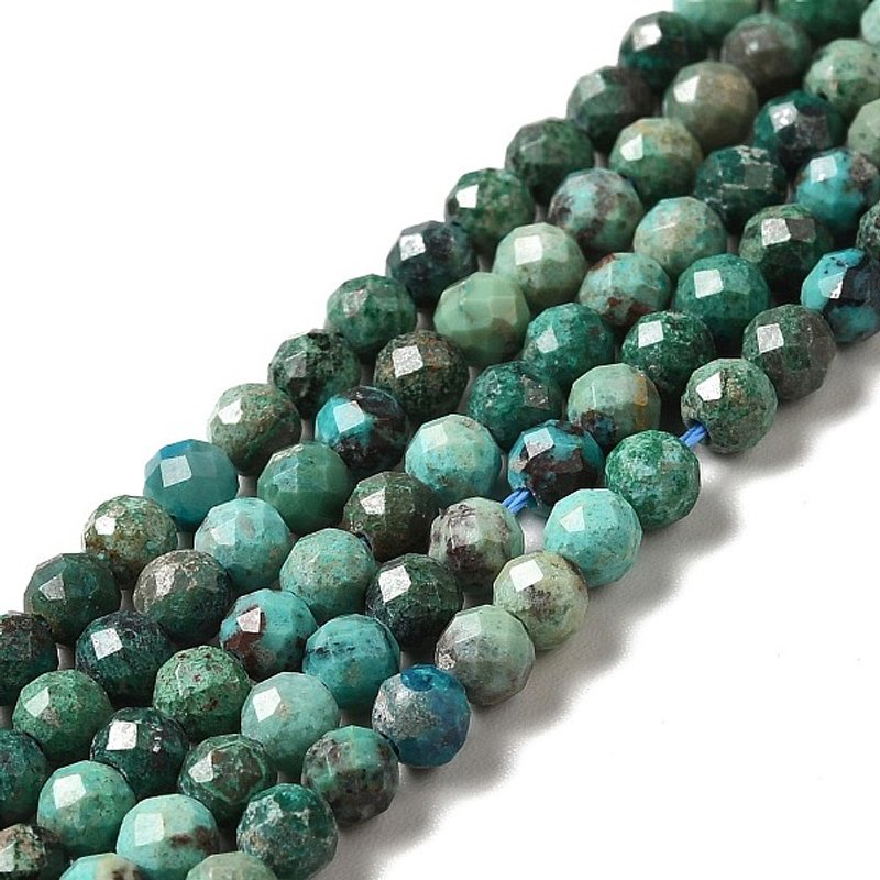 Brins de Perles de Chrysocolle Naturelle, Ronde Facettée 4mm, 99pcs — Perles à bijoux