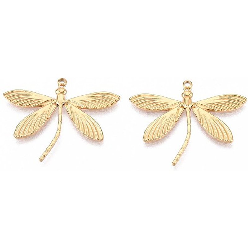 Charmes Libellule en Acier Inoxydable 304 avec Plaquage en Or 18K — Breloques et pendentifs