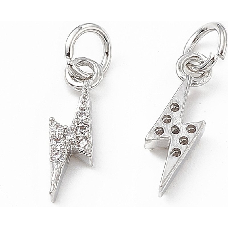 Brass Micro Pave Cubic Zirconia Lightning Bolt Charms with Jump Ring — Charms & Pendants