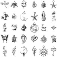 30Pcs Tibetan Style Alloy Charms in Mixed Shapes and Antique Silver