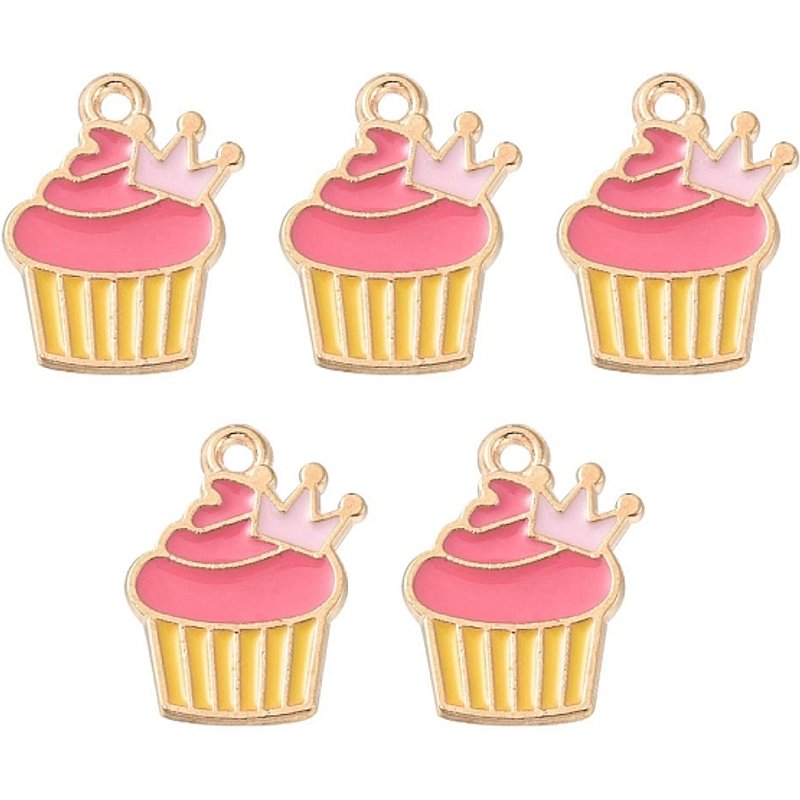 Light Gold Cake with Crown Charm Pendant, Hot Pink, Cadmium & Lead Free — Charms & Pendants