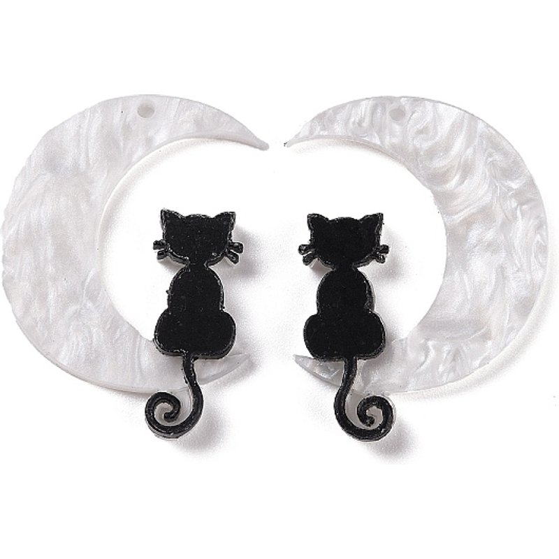 Pendentif acrylique d'Halloween - Lune avec charme de chat — Breloques et pendentifs