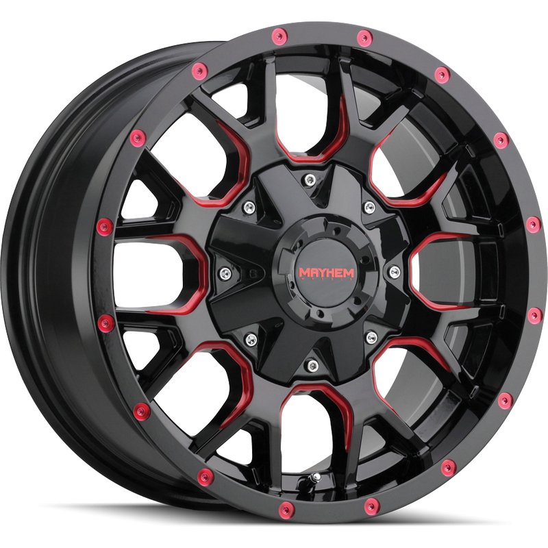 Jantes Mayhem 8015 Warrior Gloss Black Red Milled - 20x10 - 6x135 — Roues et jantes