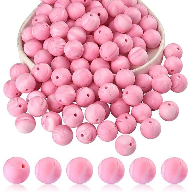 20Pcs Round Solid Color Silicone Beads, Flamingo, 15mm Diameter — Jewelry Beads