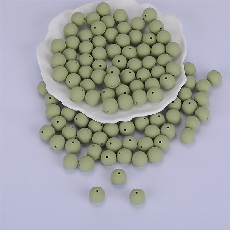 Perles Focal Rondes en Silicone, Jaune Vert, 15mm de Diamètre — Perles à bijoux