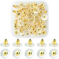 100Pcs Écrous d'Oreilles en Fer avec Trouvailles en Plastique, Supports d'Anneaux Dorés — Accessoires pour bijoux