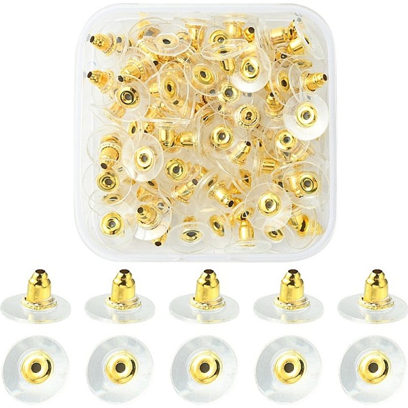 100Pcs Iron Ear Nuts with Plastic Findings, Golden Clutch Earring Backs — Jewelry Findings