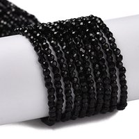Brins de Perles en Verre Transparent, Ronde Facettée, Noire, 2mm