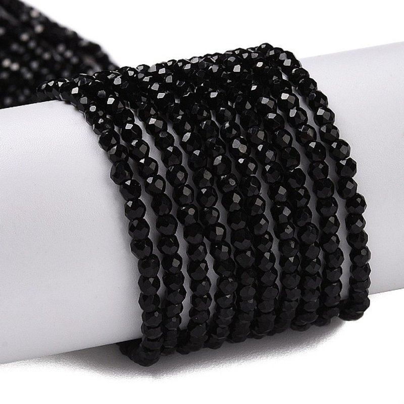 Transparent Black Glass Beads Strands, Faceted Round, 2mm — Jewelry Beads