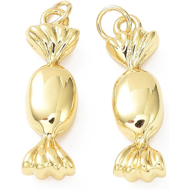 Rack Plating Brass Candy Charms with Jump Ring, 18K Gold Plated
