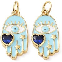 Charms Hamsa avec Cœur, Plaqué Or 18K, Sans Plomb ni Cadmium — Breloques et pendentifs