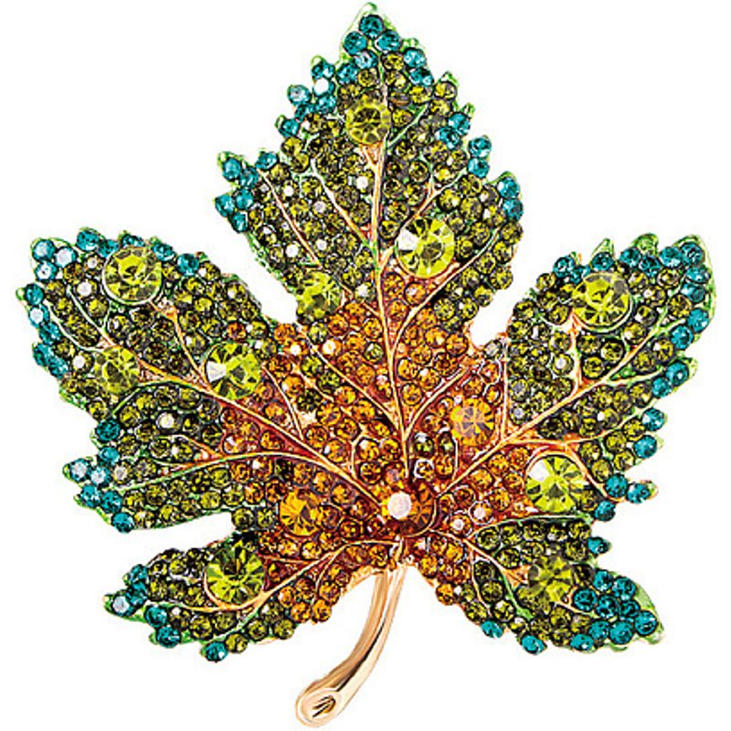 Broche en Alliage Doré Léger Feuille d'Érable d'Automne avec Rhinestones — Broches
