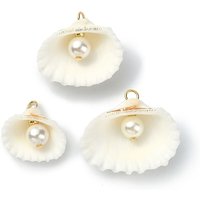 Natural Shell Pendants with Round Shell Pearl and Brass Beads — Charms & Pendants