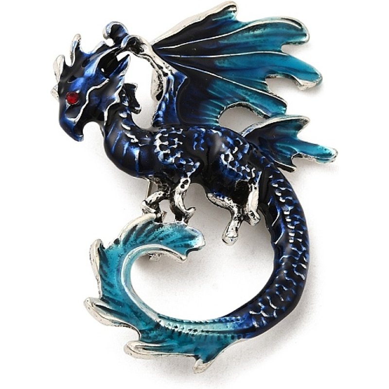 Broche Émaillée Dragon - Insigne en Alliage Argent Vieilli avec Strass — Broches