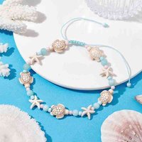 Bracelet de cheville tressé avec jade et turquoise Starfish & Turtle — Bracelet de cheville Femme
