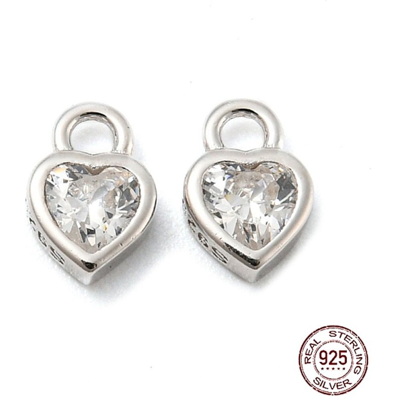 Platinum and Rhodium Plated Sterling Silver Heart Charm with Zirconia — Charms & Pendants