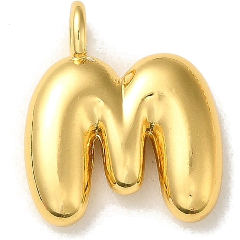 Brass Balloon Letter M Charm, 18K Gold Plated, Cadmium & Nickel Free — Charms & Pendants