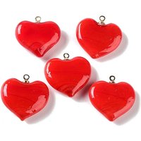 Handmade Lampwork Heart Charm Pendant with Golden Brass Findings