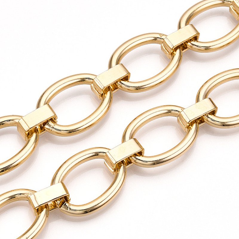 Aluminum Oval Link Chains, Unwelded, Light Gold