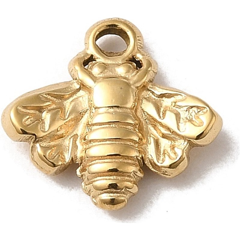 304 Stainless Steel Bees Charm with 14K Gold Plating — Charms & Pendants