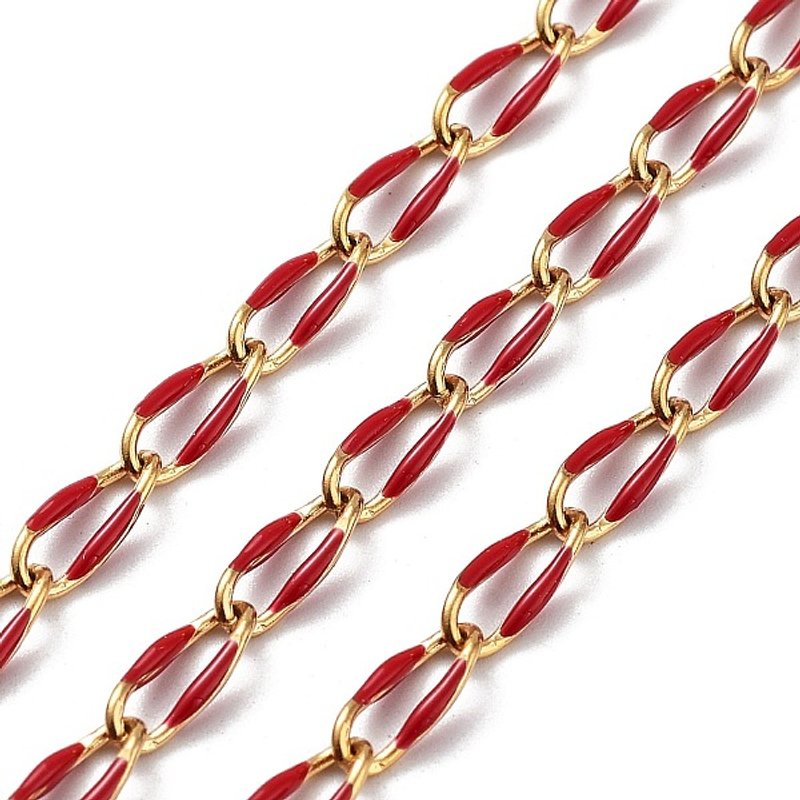 Ion Plating 304 Stainless Steel Twisted Oval Link Chains, Red