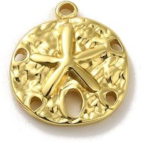 Charm en Acier Inoxydable 304, Dollar de Sable avec Étoile de Mer, Plaqué Or — Breloques et pendentifs
