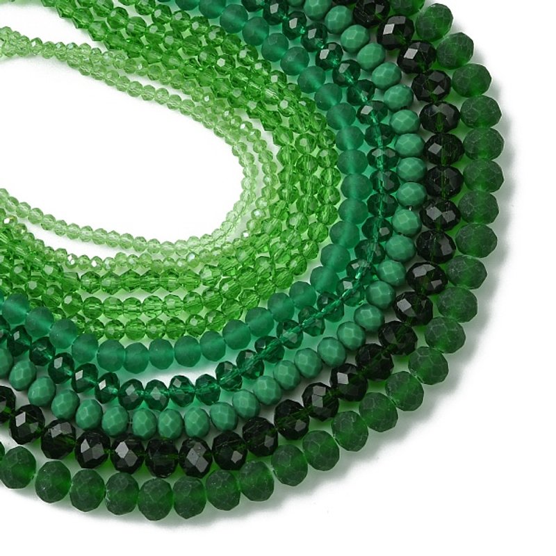 Fils de Perles en Verre Électroplaqué, Styles Variés, Vert — Perles à bijoux