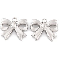 Non-Tarnish 304 Stainless Steel Bowknot Charm, 15mm