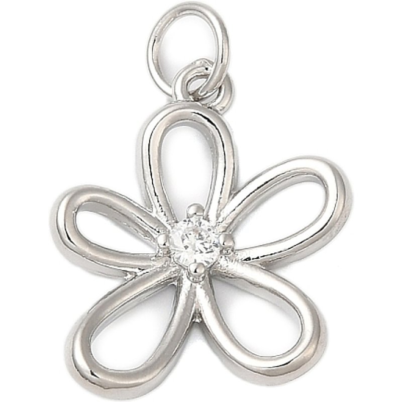 Rack Plating Brass Flower Pendant with Clear Cubic Zirconia — Charms & Pendants