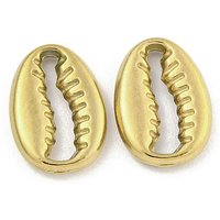 Ion Plating 304 Stainless Steel Cowrie Shell Charm, 18K Gold Plated