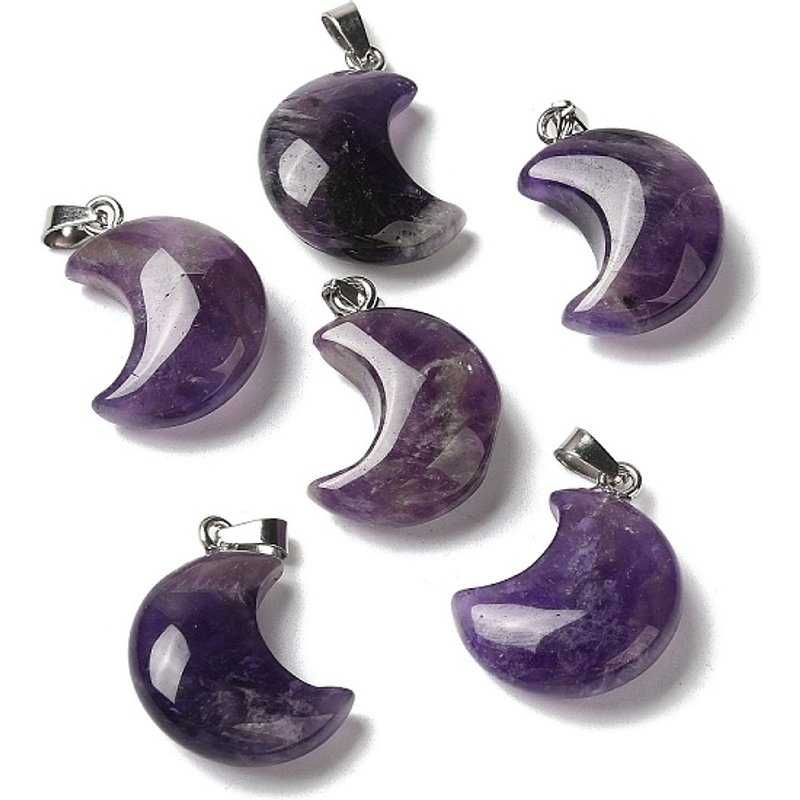 Natural Amethyst Crescent Moon Charms with Stainless Steel Bails — Charms & Pendants