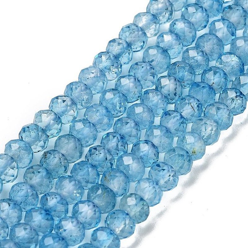 Fils de Perles de Topaze Bleue Naturelle, Qualité AA, Rondelle Facettée — Perles à bijoux