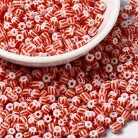 Perles de Verre Opaques 6/0, Tomate, Ronde avec Motif Rayé — Perles à bijoux