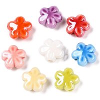 Perles en Porcelaine Fait Main, Fleur, Perlées, Couleurs Mélangées