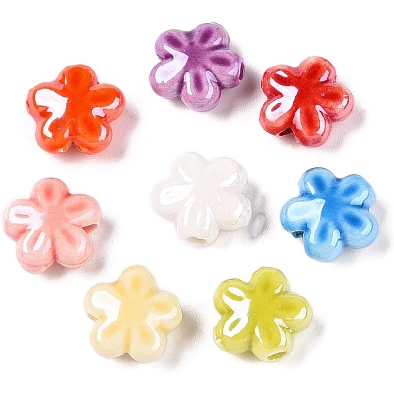 Handmade Porcelain Flower Beads, Pearlized, Mixed Colors — Jewelry Beads