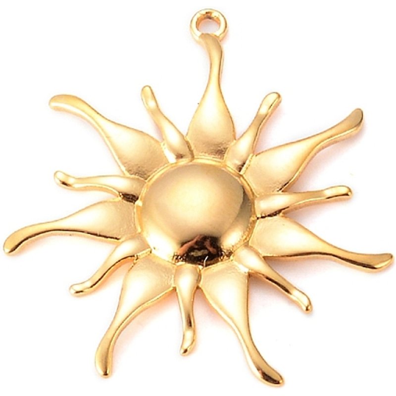 Pendentif Soleil en Acier Inoxydable Doré 35x33mm — Breloques et pendentifs