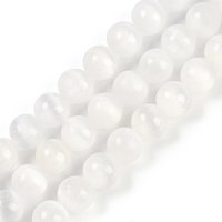Fils de perles en sélénite naturel, rondes, grade A, blanches, 8mm — Perles à bijoux