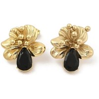 Boucles d'oreilles en acier inoxydable doré 304 avec fleur en strass — Bijoux fantaisie