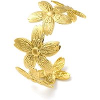 Ion Plating 304 Stainless Steel Cuff Bangle for Women, Flower Design