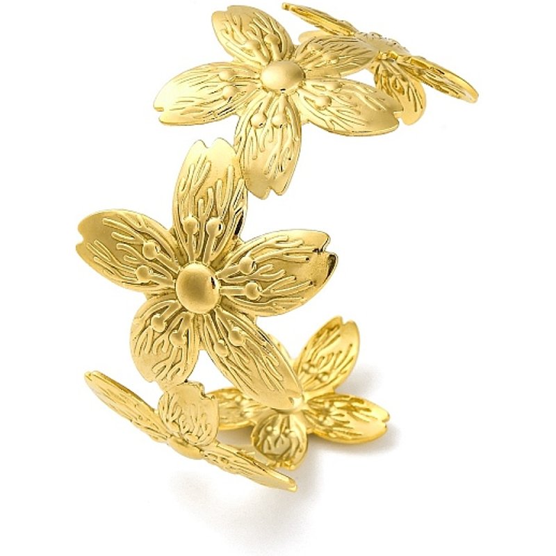 Bracelet Cuff en Acier Inoxydable 304 pour Femmes, Design Fleur — Bracelet Femme
