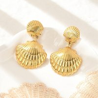 304 Stainless Steel Shell Shape Stud Earrings, 18K Gold Plated — Costume Jewelry
