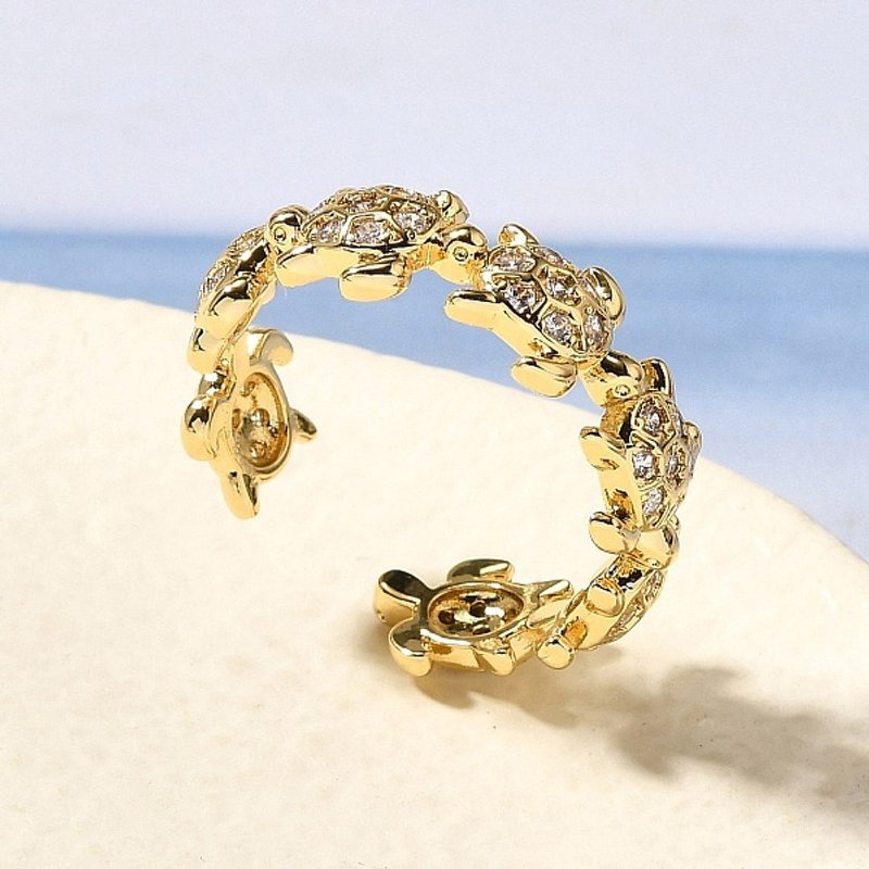 Brass Micro Pave Clear Cubic Zirconia Cuff Rings for Women — Costume Jewelry