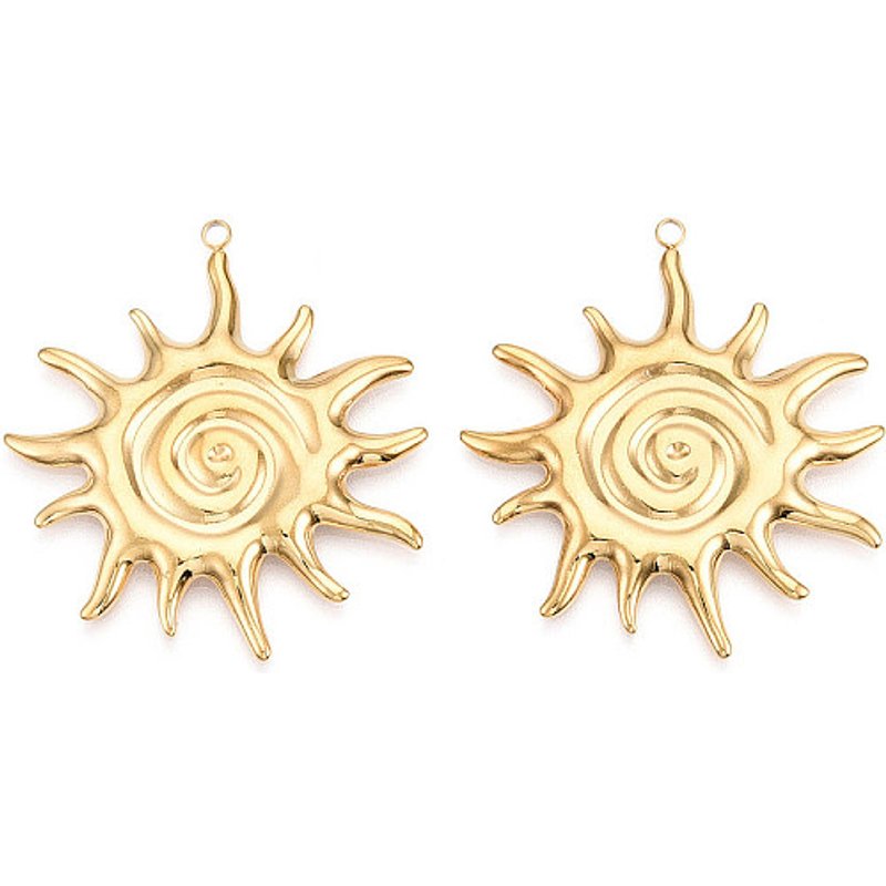 Charms en Acier Inoxydable 304, Soleil, Plaqué Or 18K, 42.5x39mm — Breloques et pendentifs