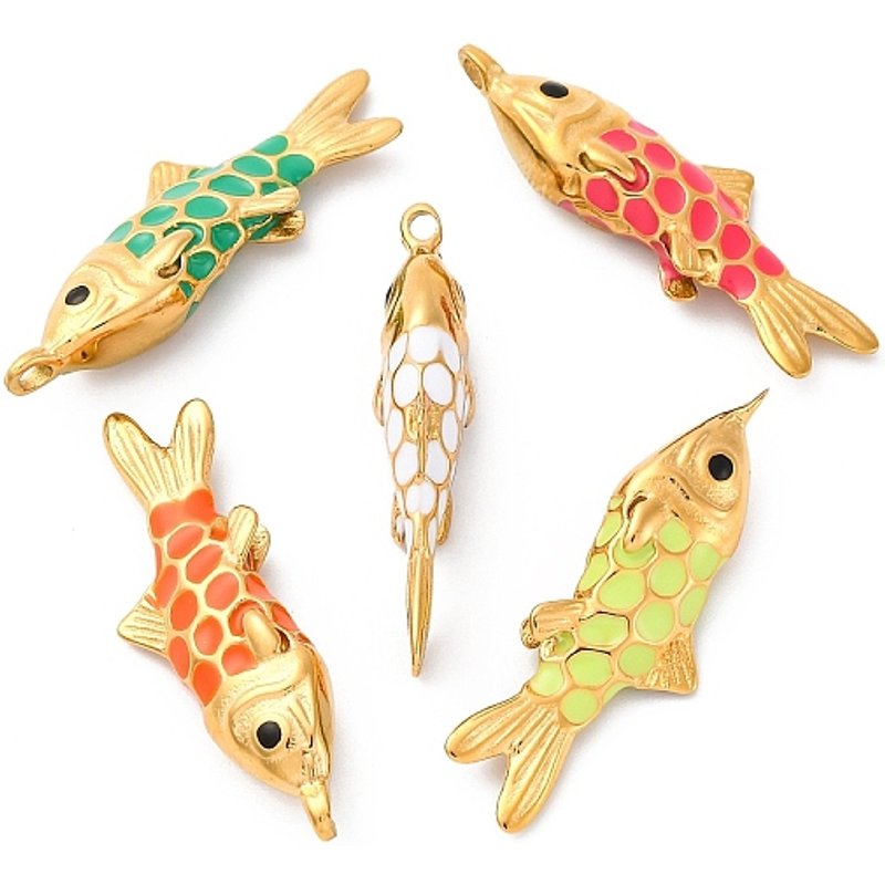 Pendentif en Émail de Poisson en Acier Inoxydable 304, Plaqué Or 14K — Breloques et pendentifs