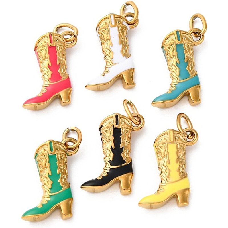 304 Stainless Steel Cowboy Boots Charm Pendant with Jump Ring — Charms & Pendants