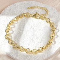 Bracelet en Chaîne à Anneaux en Laiton pour Femmes et Hommes, Plaqué Or 18K — Bracelet Femme