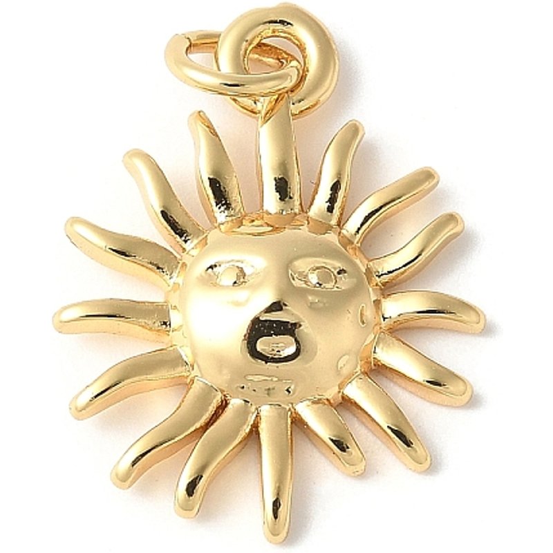 Brass Sun Face Pendant, 18K Gold Plated, Cadmium & Lead Free — Charms & Pendants